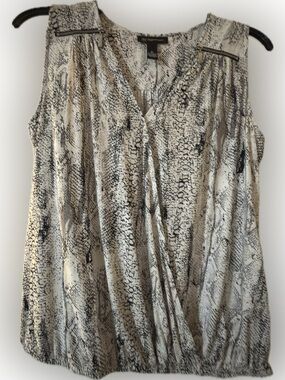INC International Concepts Cream and Black Snake Printed Sleeveless Top